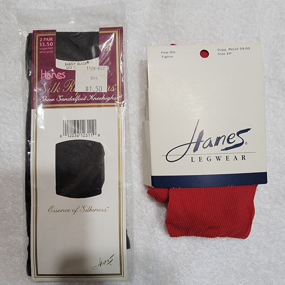 Hanes Women's Red Fine Rib Tight & Hanes Black Sheer Sandalfoot Kneehighs NWT